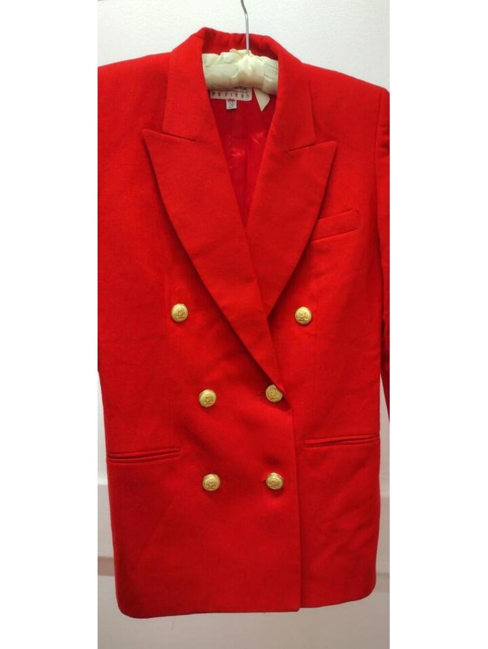 Talbots 1990s Red Jacket Gold Color Button Wool Blazer Rich Girl Petites Size 2